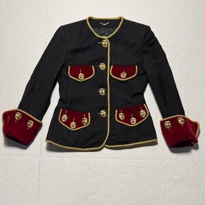 MOSCHINO COUTURE Comedy Tragedy Black Wool Jacket Red Velvet Gold Drama Buttons